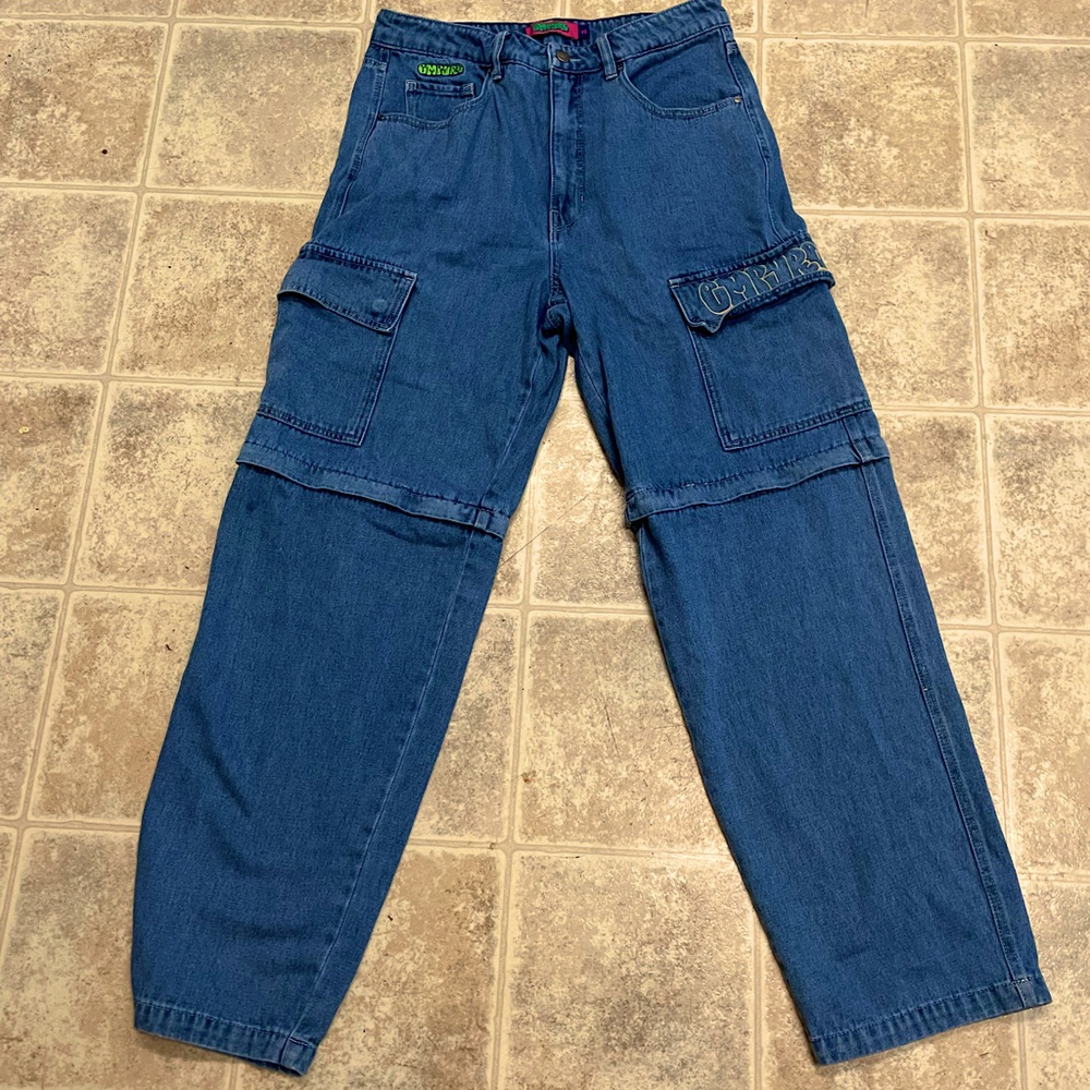 large, mens, baggy jeans, dark blue, empyre.(unzip at knees and turn into jorts)